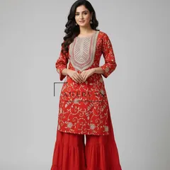 Cotton Kurta With Sharara & Dupatta