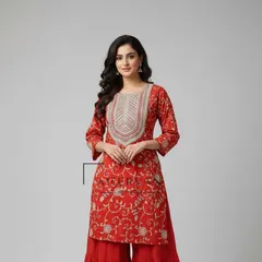 Cotton Kurta With Sharara & Dupatta