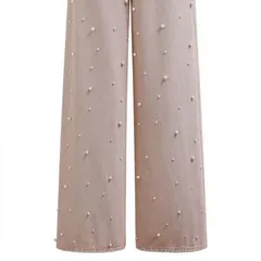 Regular waist Pearled Straight Leg Jeans