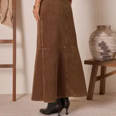 Belted Corduroy Straight Skirt