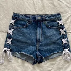 Lace Up Denim Wide leg Shorts