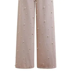 Regular waist Pearled Straight Leg Jeans