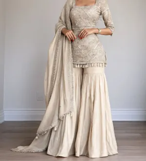 Silk Kurta with Palazzos & With Dupatta