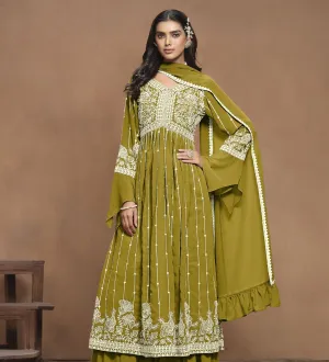 Embroidered Pleated Kurta with Palazzos