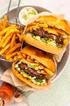 Meat burger with fries