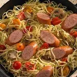 Noodles with eggs and sausage