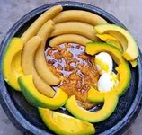 Boiled Plantain with palava sauce