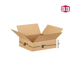 8x8x3 Inch 3 Ply Corrugated Box – Flat Square Packaging by Box Brother