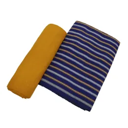 Blue and Orange Striped African Kente Weave Smock , fugu , batakali,  Fabric-4yards