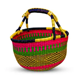 Multi-coloured storage straw basket