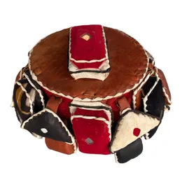 Handmade African Leather Patchwork Stool – Traditional Pouf Ottoman Footrest