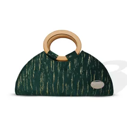 Luxury Velvet Clutch Bag with Wooden Handle – Gold Detail Evening Purse
