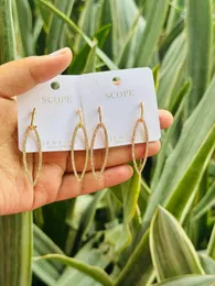 Gold & Rose Gold Open Leaf Design Drop Earrings with Stone