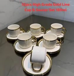 luxurious white ceramic Turkish coffee cups and saucers