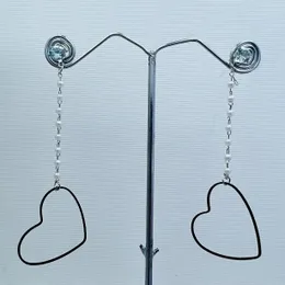 Black Heart Silver Long Tassel Pearl Drop Earrings with Tiny Pearl Chain