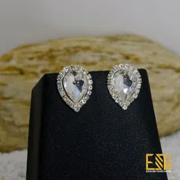 Silver plated Water Drop Theme Earring With one line Stone ( Any Colour )