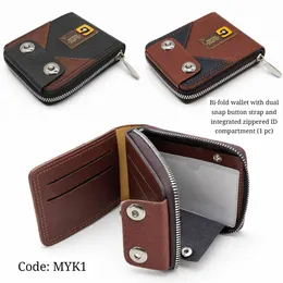 Bi-fold wallet with dual snap button strap and integrated zippered ID compartment (1 pc)
