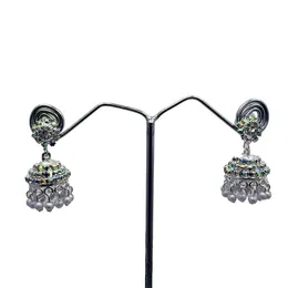 Antique Silver Multi-Stone Bollywood Jimikki Jhumki Earrings