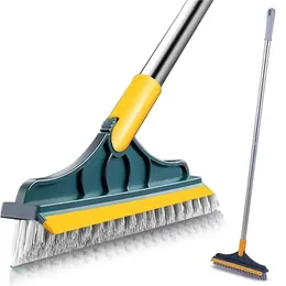 2 in 1 Versatile Floor Scrub Brush – Long Handle V-Shape Brush with Removable Squeegee