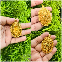 Double Layer Dubai Forming Gold Plated Oval Type Large Pendant Traditional Bridal Beauty Pendant with Flower Design for 