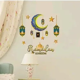 Ramadan Wall Stickers Wall Decor Eid Mubarak Wall Decoration PVC Wall Stickers Star Lantern Moon Sticker Mirror Islamic 
