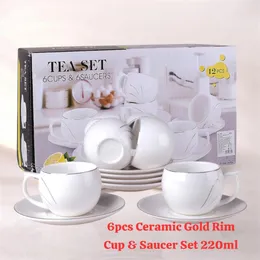 12-piece ceramic gold rim tea set