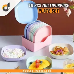 set of 10 colorful, BPA-free plastic plates