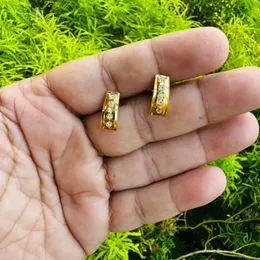 Gold Plated Beautiful Shield Theme Earrings with One-Line White Stone for Women