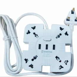 Multi Plug Wire Code With 3 USB 4 Power Socket with 2M Cable 3.4A AC Power Socket UK Plug 3USB + 4Power Socket