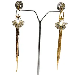 Gold Long Tassel Chain Dangle Earrings with Rhinestone Crystal