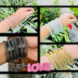 Dull Gold, Silver & Rose Gold Fashion Bangles Set with Jimikki Drop & White Stone