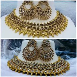 Gold Tone Traditional Royal Mughal Kundan Polki Meenakari Necklace Choker Set for Women & Girls
