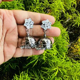 Black Silver Jimikki Earrings with White Stone & Beaded Pearl Drops