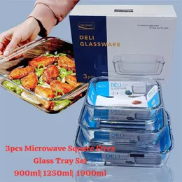 900ml| 1250ml| 1900ml 3pcs Microwave Square Firex Glass Tray Set