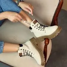 Beige chunky lace-up ankle boots made in China