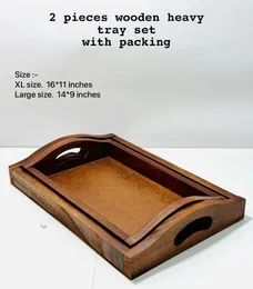 2 pcs heavy-duty dark brown wooden trays
