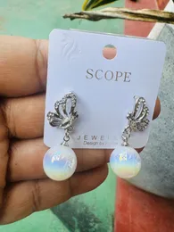 Gold & Silver Butterfly Design Stud Earrings with Pearl Drop