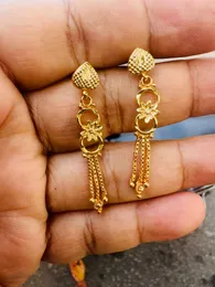 Gold Plated Indian Style Chain Tassel Earrings with Heart Head for Women & Girls