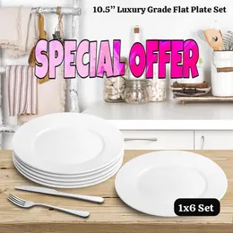 10.5” High Quality Opal White Plate 6 Pcs