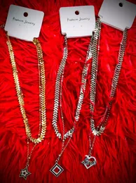 Boho Layered Arrow Chevron Chain Choker Set with Charms
