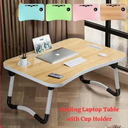 Folding laptop table with cup holder