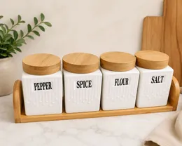 4 PCS Ceramic Spice Jar Set with Lids
