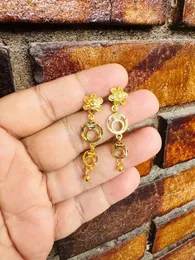 Gold Plated Floral Round Tassel Drop Earrings
