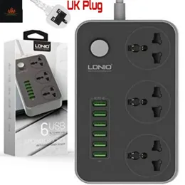 LDNIO SC3604 Universal 6 USB Type A 3.4A with 3 AC Power Socket UK Plug 2M Cable
