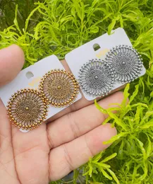 Oxidized Gold & Silver Color Big Round Dot Design Stud Earrings for Women & Girls
