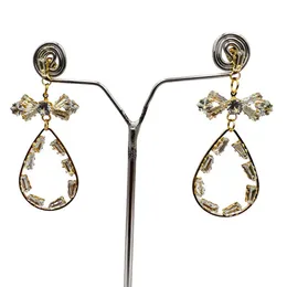Vintage Antique Brass Crystal Double Drop Bridal Earrings