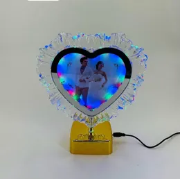 heart-shaped magic mirror photo frame with customizable LED lighting