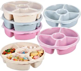 Divided Serving Tray with Lid â 5 Compartment Round Snack Storage Platter