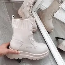 Lace-up platform combat boots made in China