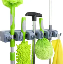 Broom Holder Wall Mounted Mop and Broom Hanger Holder, Garage Storage Rack & Garden Tool Organizer, 5 Position 6 Hooks f